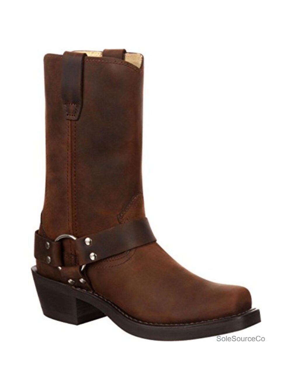 Women's Mid-Calf Western Harness Boots Goodyear Welt Leather Snoot Toe Pull-On